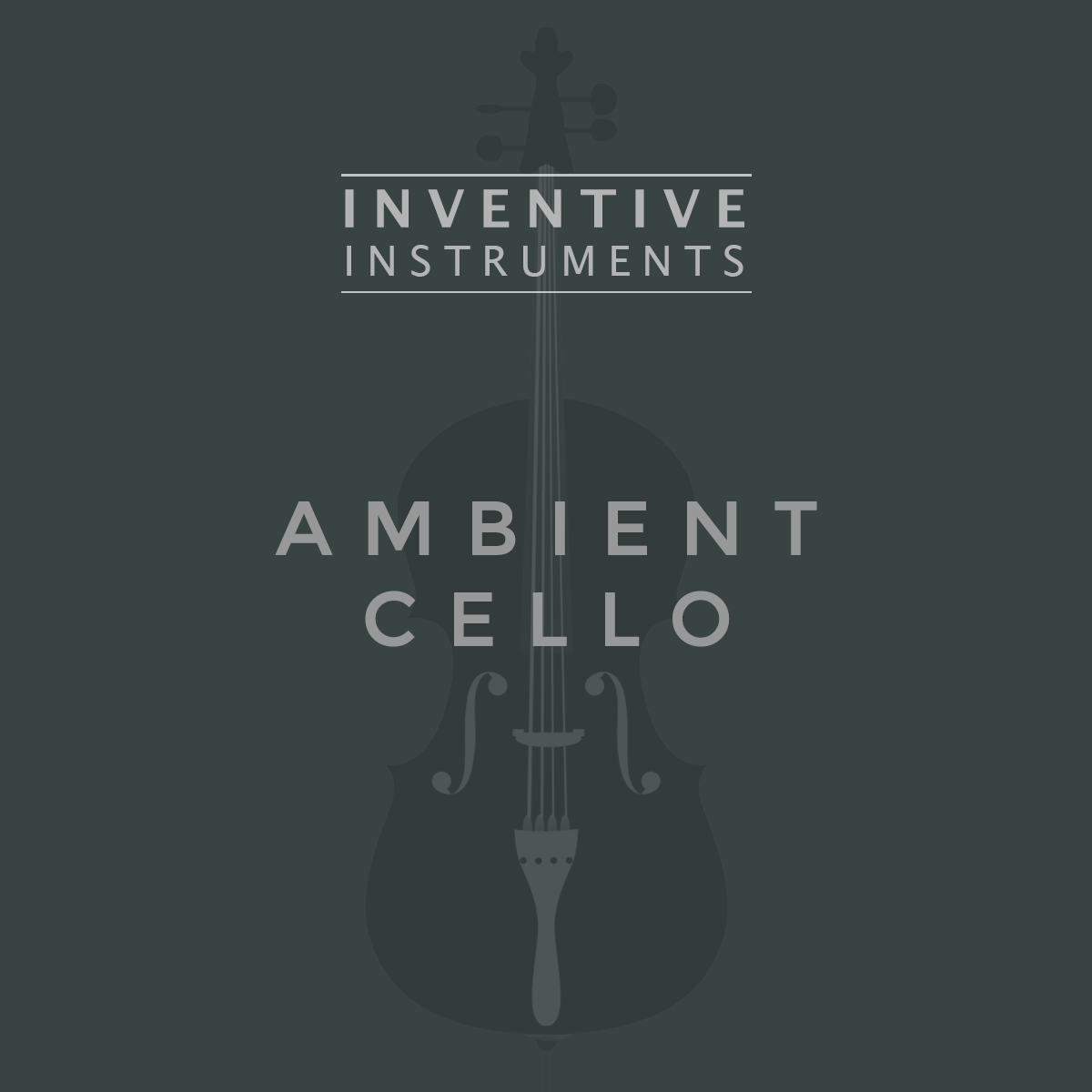 Inventive Instruments Ambient Cello artwork with a faint cello silhouette on dark grey