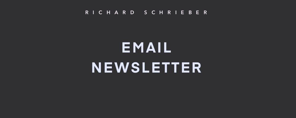 Dark grey banner reading Richard Pryn Email Newsletter