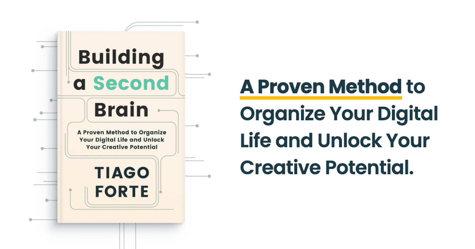 Cover of Building a Second Brain by Tiago Forte beside its tagline about organising your digital life