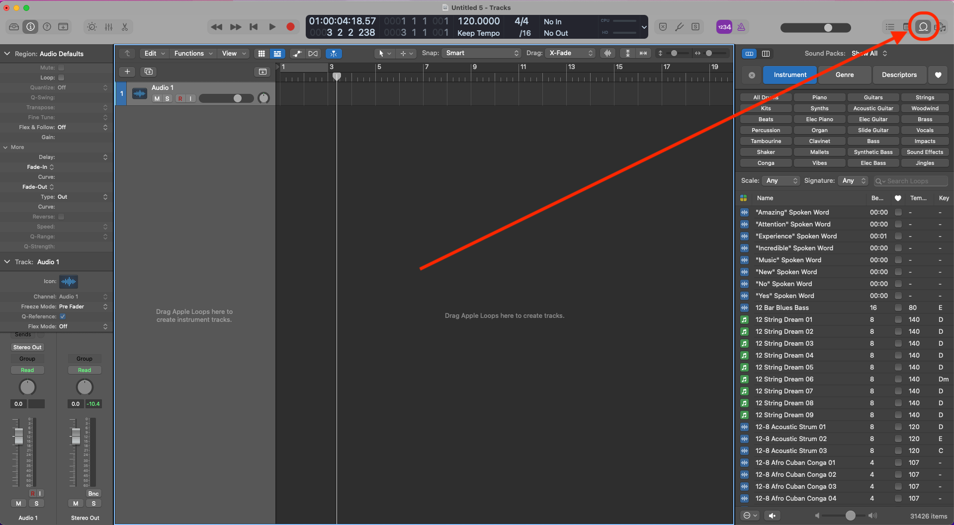 How To Change The Key Of A Loop In Logic Pro X - Select Play in Song Key