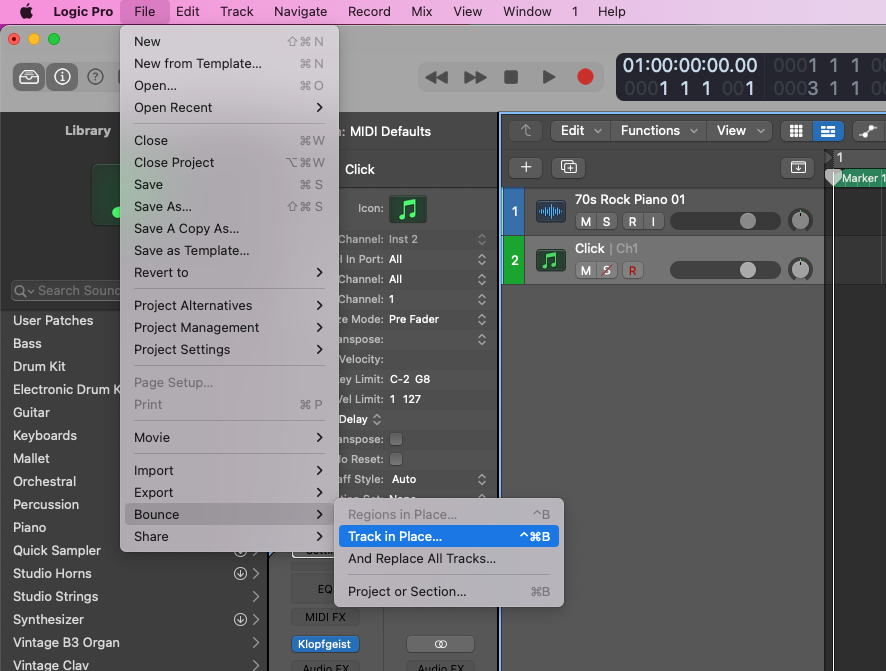 How to Create a Click Track In Logic Pro X - Bounce track in PLace