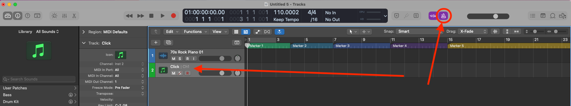 How to Create a Click Track In Logic Pro X - this will add the click channel to the arange window make sure the metronome is on