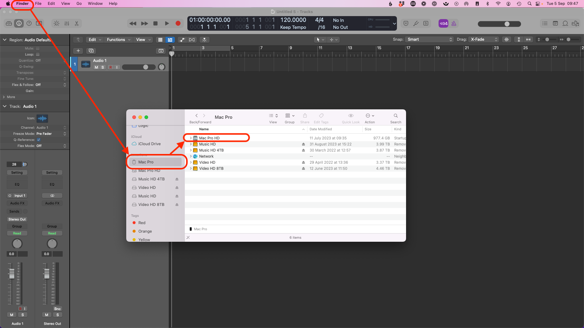 How to Delete Plugins in Logic Pro X - Select HD Drive in Finder