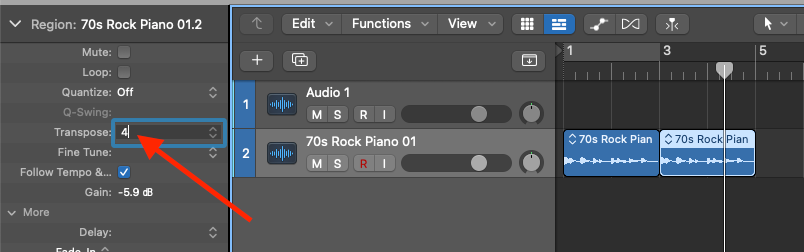 Transposing Apple Loops to Match Chord Changes - select how the amount of transpoisition to apply