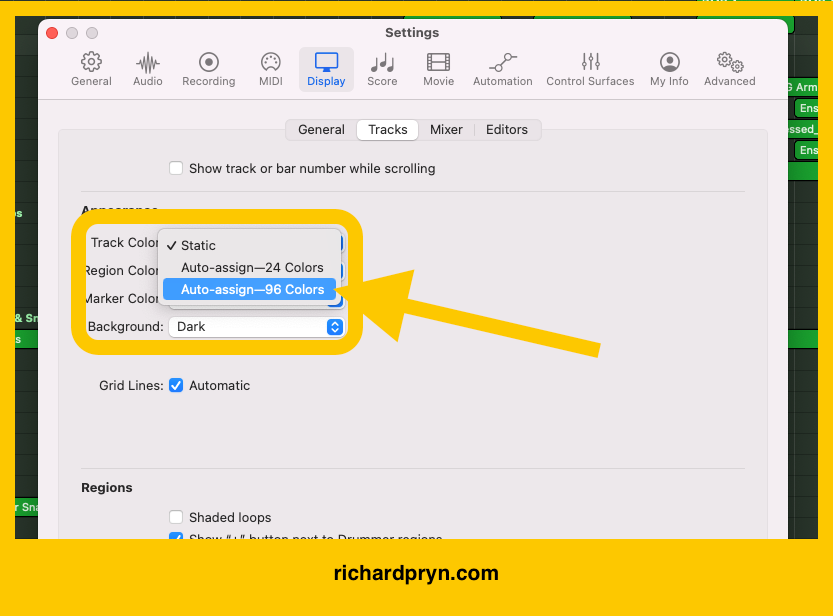 5. How to auto-assign track colours in Logic - Track Colors